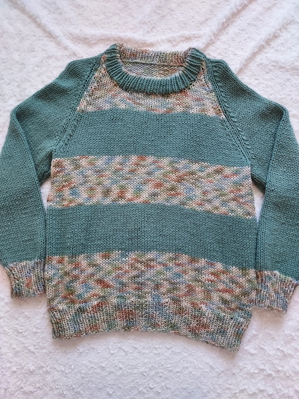 Vintage Teal & Multicolor Stripe Handmade Women's Knit Sweater Cool Weather Fall